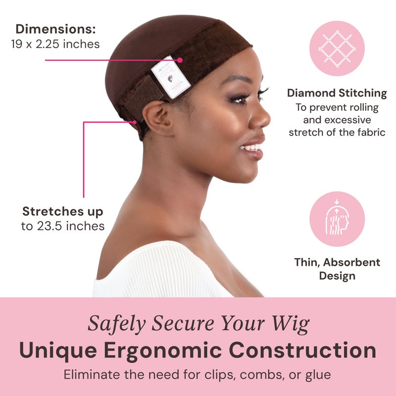 MILANO COLLECTION Wig Grip Caps for Women, Adjustable No Slip Wig Cap with Grip Band, Built-In Secure Elastic HeadBand for Lace Front Styles, Chocolate Brown, 2 Pack - Image 4